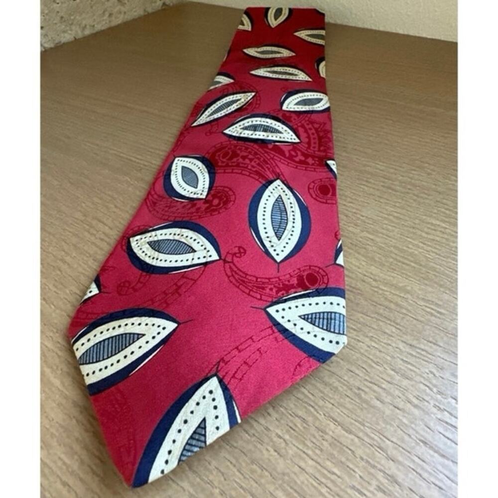 Talbott Studio for Nordstrom Men Neck Tie 100% Silk Geometric Red Navy Cream